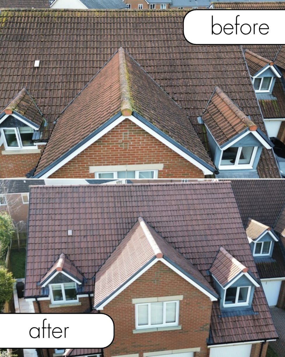 Before and after roof cleaning in Cades Farm, Wellington Before and after