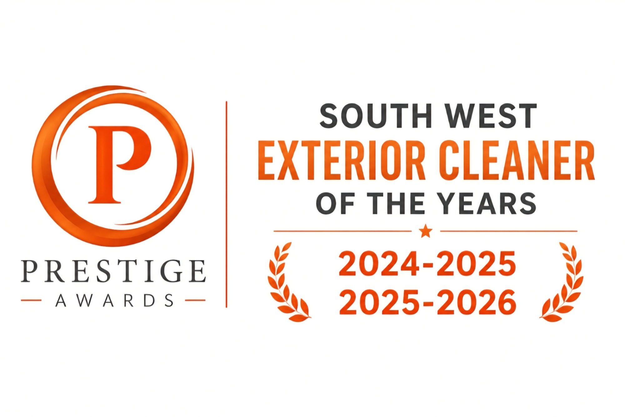Logo for Prestige Awards recognising the South West Exterior Cleaner of the Year 2024-2026.