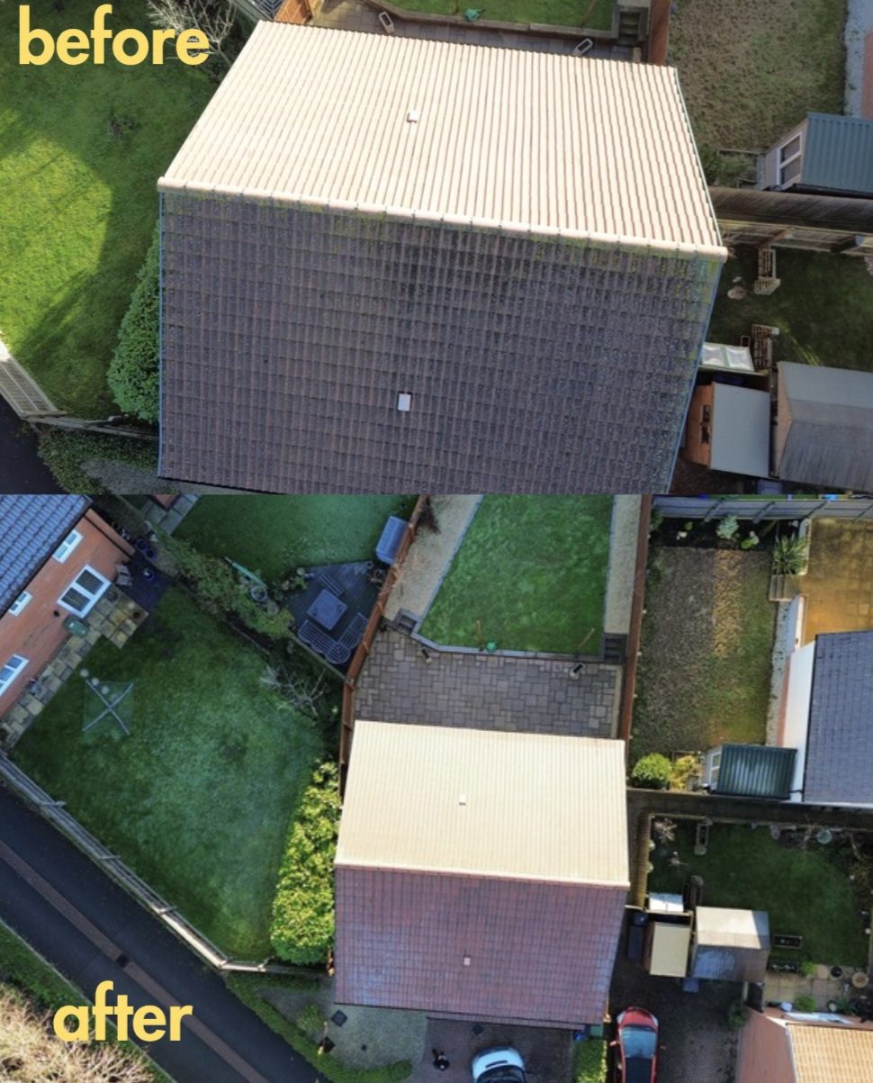 Roof Cleaning in Wellington, Somerset Before and after roof cleaning